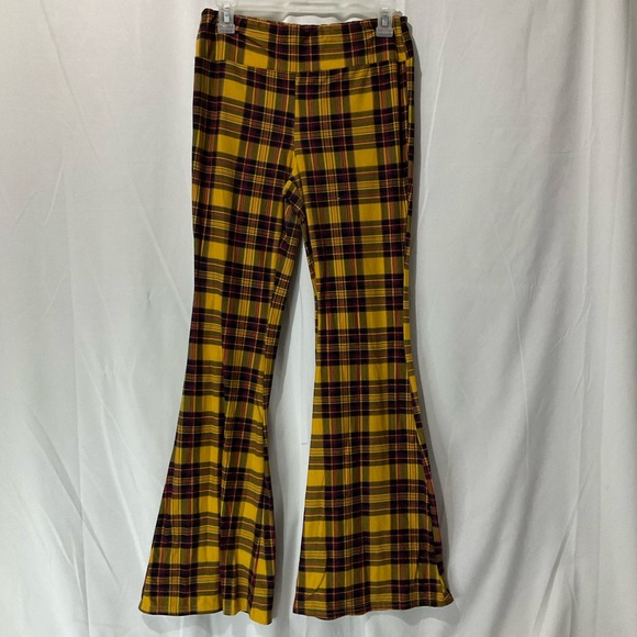 No Boundaries Pants - No Boundries Womens Mustard Plaid Fall Colors Flared Yoga Pants Size 11/13 Large